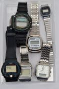 SIX GENTS DIGITAL WRISTWATCHES, to include three Casio watches one fitted with a rubber strap, one