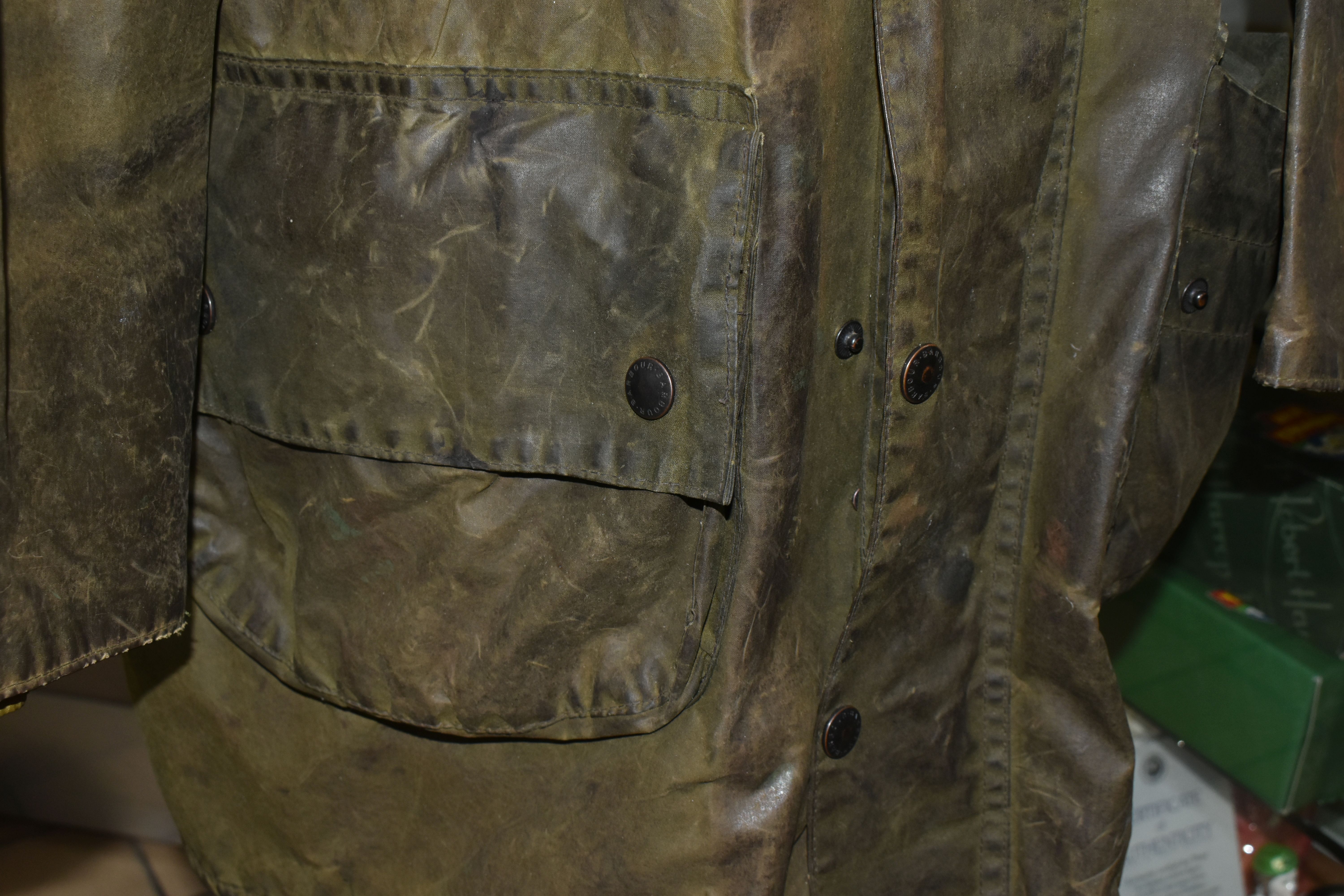 A BARBOUR WAX JACKET, 'Gamefair' style, size 102cm/40 , with detachable hood (1) (Condition - Image 3 of 9