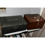 TWO VICTORIAN WRITING BOXES, one in rosewood with mother of pearl cartouche, velvet lined interior