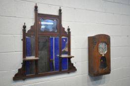 A FRENCH OAK WALL CLOCK, singed Carillon De France, Angelus, width 29cm x height 71cm, with pendulum