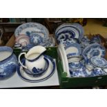 THREE BOXES AND LOOSE BLUE AND WHITE CERAMICS, to include a large William Kent 'Ye Olde Foley