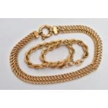 TWO BRACELETS, the first a 9ct yellow gold rope twist chain bracelet fitted with a spring clasp,