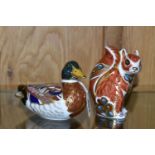 TWO ROYAL CROWN DERBY PAPERWEIGHTS, comprising a Mallard Duck and a Woodland Squirrel, each with