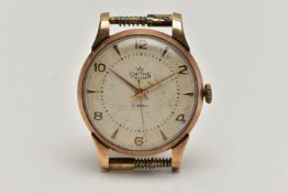 A 9CT GOLD 'SMITHS DE LUXE' WATCH, manual wind, round two tone dial signed 'Smiths De Luxe, 17