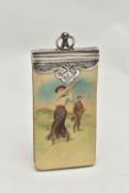 AN EDWARDIAN SILVER MOUNTED GOLF SCORE CARD NOTE PAD, fitted with a hanging loop, silver mounts