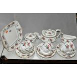 A WEDGWOOD 'CHINESE FLOWERS' PATTERN TEA SET, R4498, comprising a square cake plate, teapot, milk