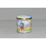 A PETER GRAVES (HERITAGE COLLECTIONS ENGLISH ENAMEL BOXES) CYLINDRICAL BOX WITH HINGED COVER, hand