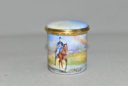 A PETER GRAVES (HERITAGE COLLECTIONS ENGLISH ENAMEL BOXES) CYLINDRICAL BOX WITH HINGED COVER, hand