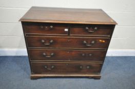A GEORGIAN MAHOGANY AND CROSSBANDED CHEST OF TWO OVER THREE DRAWERS, with swan neck handles, on