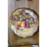 A ROYAL WORCESTER FRUIT STUDY PLATE BY D. SMITH, gilt silver shape and painted with peaches and