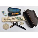 A PAIR OF 'ASPREY LONDON' OPERA GLASSES, AMBER CHEROOT AND OTHER ITEMS, a pair of folding opera