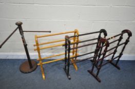 THREE VARIOUS MODERN TOWEL RAILS, and an upright towel rail with adjustable rails (4)
