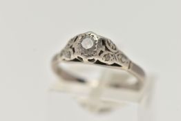 A WHITE METAL SINGLE STONE DIAMOND RING, set with an old cut diamond, estimated diamond weight 0.