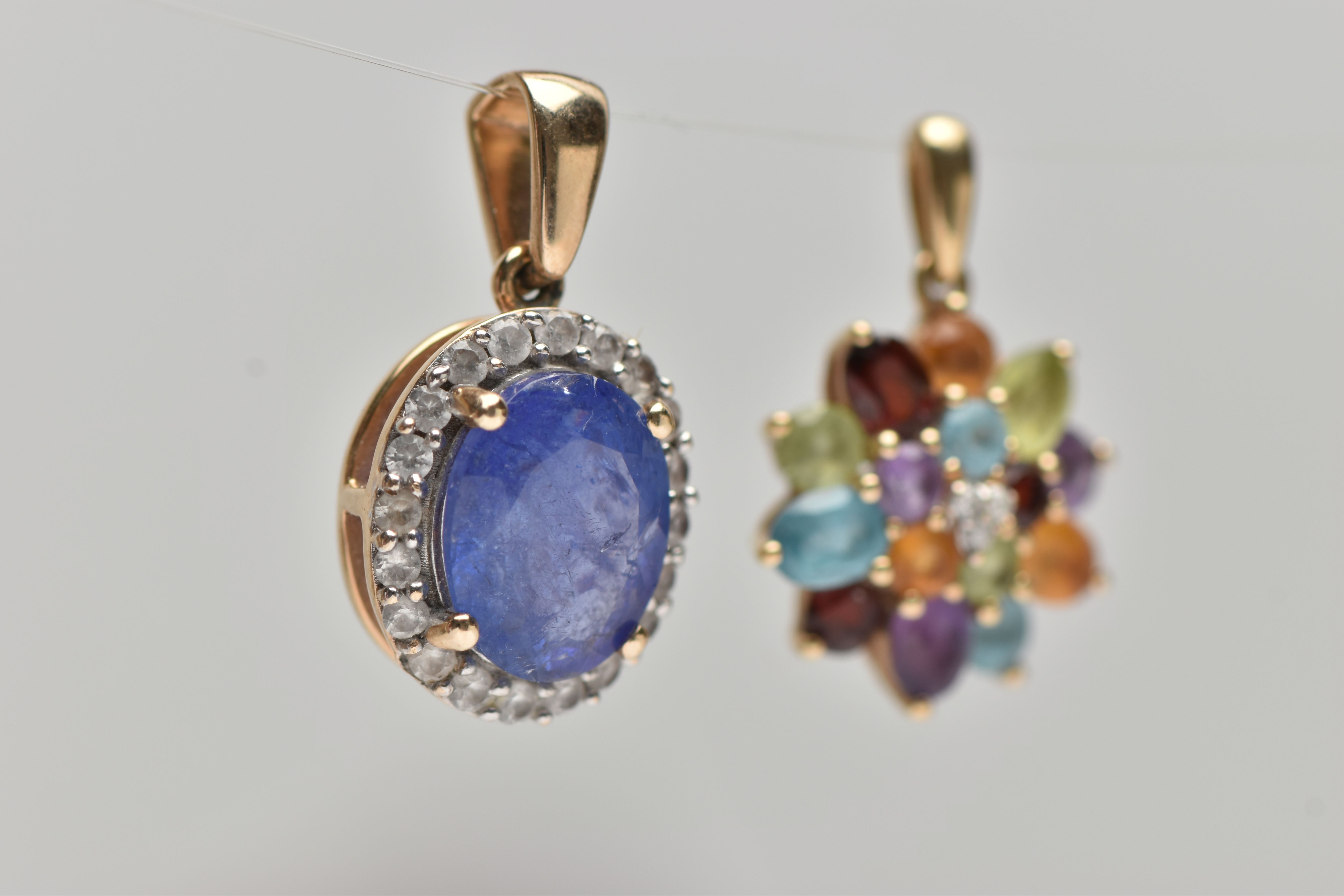 TWO 9CT GOLD GEM SET PENDANTS, the first an oval cluster designed with a four claw set oval cut - Image 2 of 4