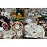 FOUR BOXES OF CERAMICS INCLUDING ROYAL DOULTON AND OTHER CHARACTER AND TOBY JUGS, ETC, including