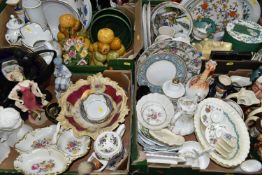 FOUR BOXES OF CERAMICS INCLUDING ROYAL DOULTON AND OTHER CHARACTER AND TOBY JUGS, ETC, including