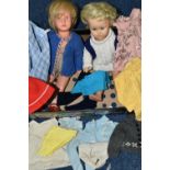 A BOX OF DOLLS AND DOLLS' CLOTHING, to include a Kathe Kruse ‘Little German Child’ T40 doll, with