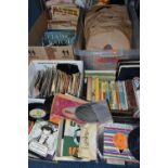 FIVE BOXES OF BOOKS, RECORDS AND EPHEMERA, to include twenty six books including fiction, children's