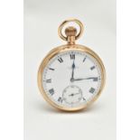 A 9CT GOLD 'J.W.BENSON' OPEN FACE POCKET WATCH, manual wind, round white dial signed 'J.W.Benson,