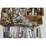 A LARGE BOX OF WATCH PARTS, to include watch movements, watch heads, cases, straps, spare parts