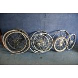 A COLLECTION OF NINE USED BICYCLE WHEELS, comprising 26in, 24in, 22in and 16in brands include