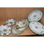 A GROUP OF CONTINENTAL PORCELAIN, comprising a pair of hand painted Minton footed dessert dishes
