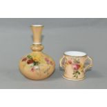 TWO PIECES OF ROYAL WORCESTER BLUSH IVORY PORCELAIN, comprising a bud vase, shape no 799, having a