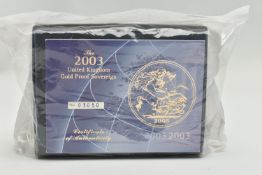 A ROYAL MINT 2003 GOLD PROOF SOVEREIGN COIN, in unopened sealed box of issue 12,433 mintage