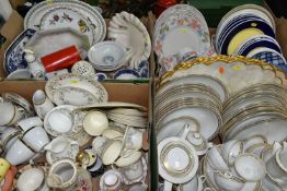 FOUR BOXES OF ASSORTED CERAMICS AND TABLE WARES, including a French porcelain part dinner service, a