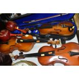 A GROUP OF THREE VIOLINS, comprising a cased Lark violin, another Lark violin missing two strings, a