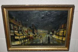 A. WILSON (MID 20TH CENTURY) 'ACOCKS GREEN VILLAGE 1950', a Birmingham suburb at night, signed and