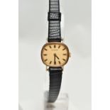A LADYS 9CT GOLD 'LONGINES' WRISTWATCH, manual wind, rounded rectangular dial signed 'Longines',