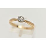 AN 18CT GOLD SINGLE STONE DIAMOND RING, four claw set, round brilliant cut diamond, stamped