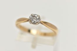 AN 18CT GOLD SINGLE STONE DIAMOND RING, four claw set, round brilliant cut diamond, stamped