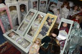 THREE BOXES CONTAINING TWENTY FIVE COLLECTORS DOLLS, some boxed, some having stands, makers to