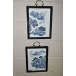 TWO 20TH CENTURY CHINESE TRANSFER PRINTED CERAMIC PLAQUES, both have hand painted embellishments,