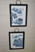 TWO 20TH CENTURY CHINESE TRANSFER PRINTED CERAMIC PLAQUES, both have hand painted embellishments,