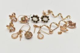SIX PAIRS OF EARRINGS, to include a pair of knot earrings with fish hook fittings, a pair of bow