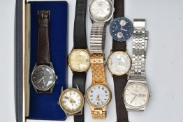 AN ASSORTMENT OF 'ROTARY' WATCHES, to include six gents wristwatches, a watch head and a 'Rotary'