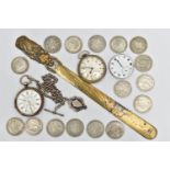 A SELECTION OF MISCELLANEOUS ITEMS, to include a Fattorini & Sons silver pocket watch, glass