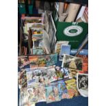 TWO BOXES OF EPHEMERA AND POSTERS, to include thirty two vintage Commando magazines, fourteen 1990's
