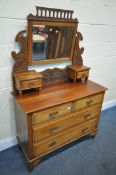 AN EDWARDIAN WALNUT DRESSING TABLE, with a single mirror, and six drawers, width 107cm x depth