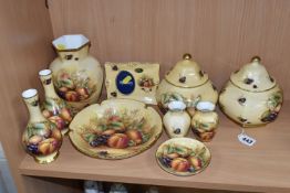 A GROUP OF AYNSLEY 'ORCHARD GOLD' GIFTWARE, comprising two miniature vases (one has a chip and