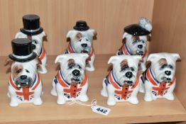 A GROUP OF SEVEN MANOR COLLECTABLES BRITISH BULLDOGS, Winston Churchill style, comprising three with