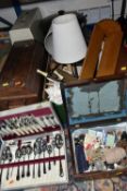 ONE BOX OF MISCELLANEOUS SUNDRIES, to include a portable bar-b-que, two sewing machines, table