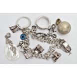 AN ASSORTMENT OF WHITE METAL JEWELLERY, to include a double heart pandora ring, stamped P2 S 925 ALE