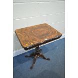 A LATE VICTORIAN BURR WALNUT AND MARQUETRY INLAID SIDE TABLE, with a single drawer, on shaped fluted