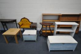 A SELECTION OF OCCASIONAL FURNITURE, To include an Italian telephone table (with fire labels), an