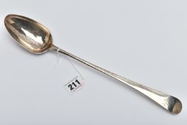 A GEORGE III PETER & ANN BATEMAN SILVER OLD ENGLISH PATTERN BASTING SPOON, engraved initials to