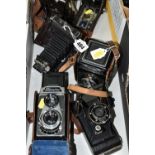 TWO VINTAGE TLR CAMERAS AND FOUR FOLDING CAMERAS comprising of a Minolta Autocord with Rokkor 75mm